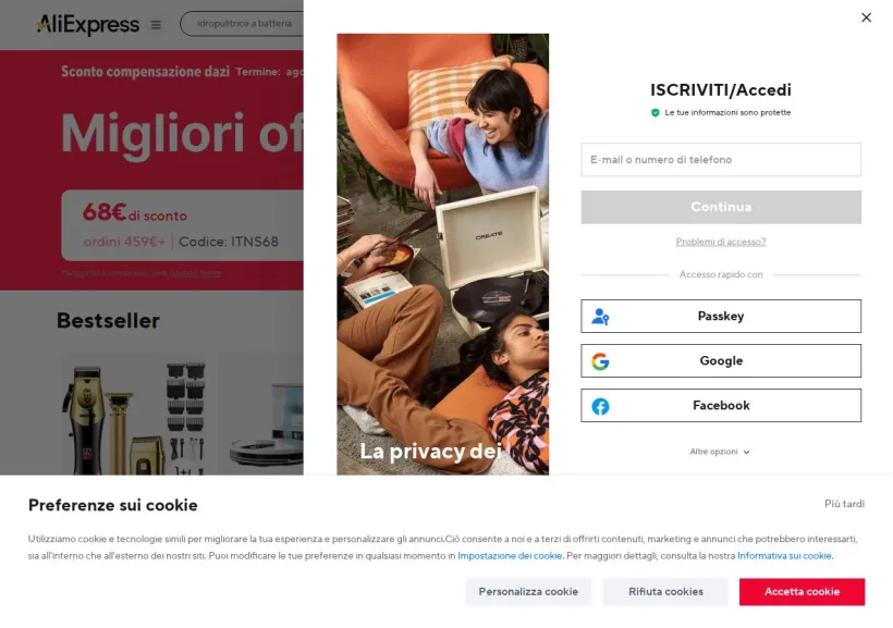 Schermata della pagina offerta di AliExpress