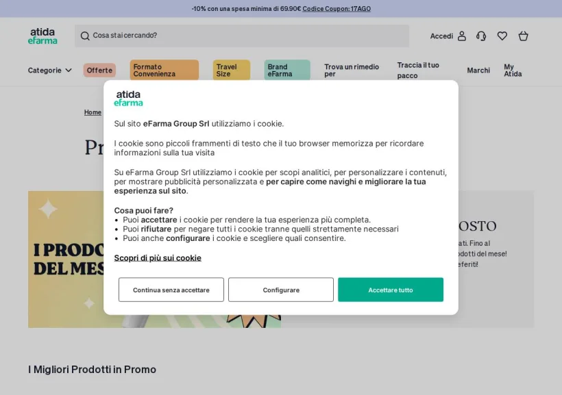 Schermata della pagina offerta di eFarma