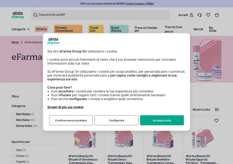 Schermata della pagina offerta di eFarma