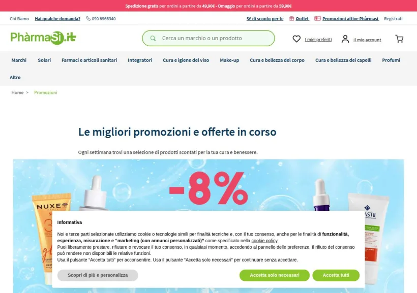 Schermata della pagina offerta di Pharmasi