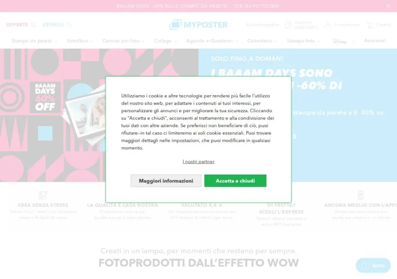 Schermata della pagina offerta di Myposter