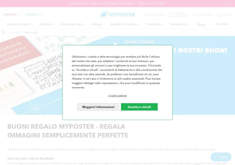 Schermata della pagina offerta di Myposter