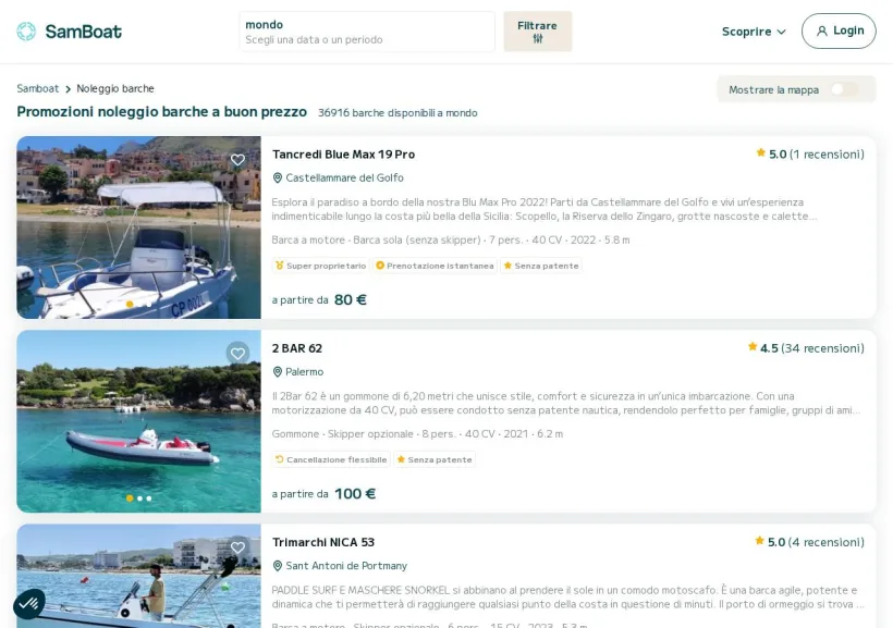 Schermata della pagina offerta di SamBoat