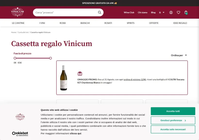Schermata della pagina offerta di Vinicum
