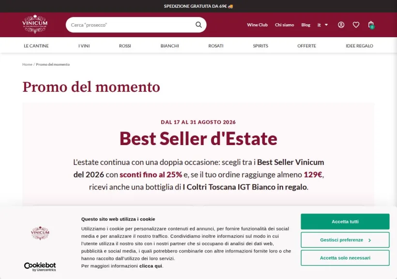 Schermata della pagina offerta di Vinicum
