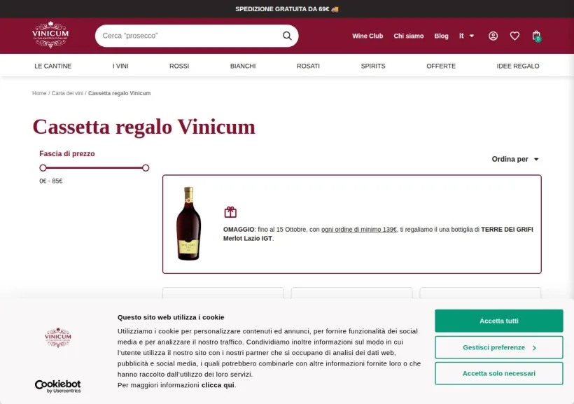 Schermata della pagina offerta di Vinicum