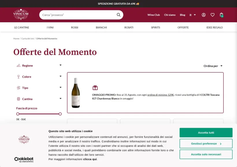 Schermata della pagina offerta di Vinicum