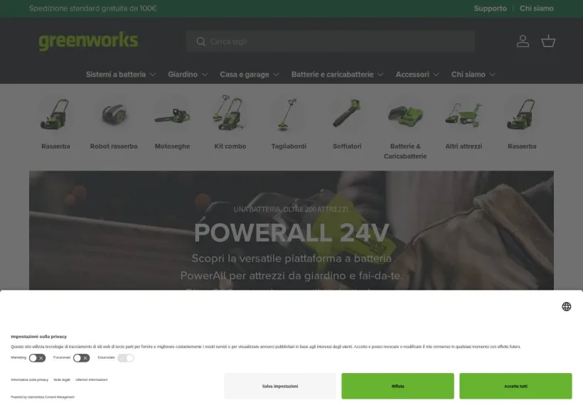 Schermata della pagina offerta di Greenworks