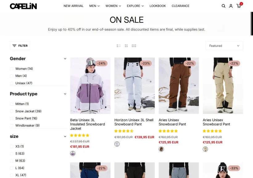 Schermata della pagina offerta di Capelin Crew