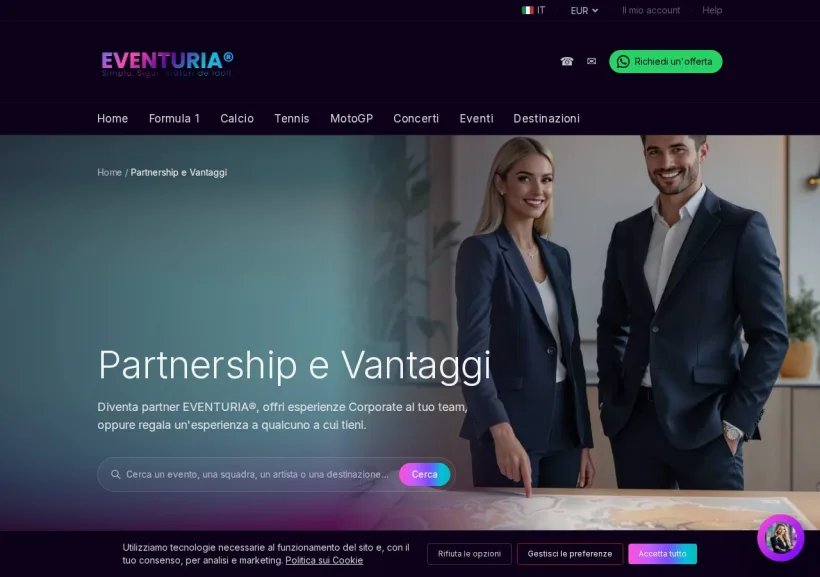 Schermata della pagina offerta di Eventuria Travel