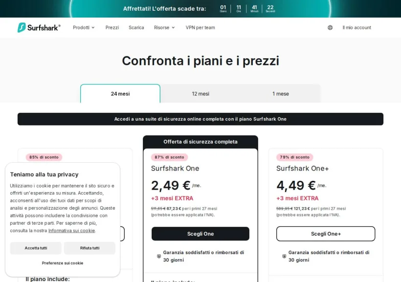 Schermata della pagina offerta di Surfshark