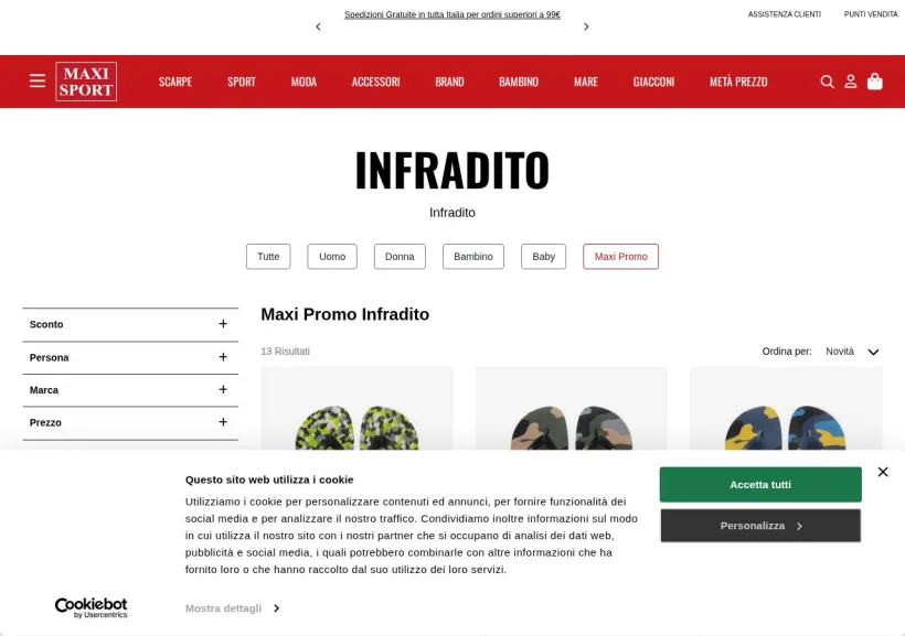 Schermata della pagina offerta di Maxi Sport