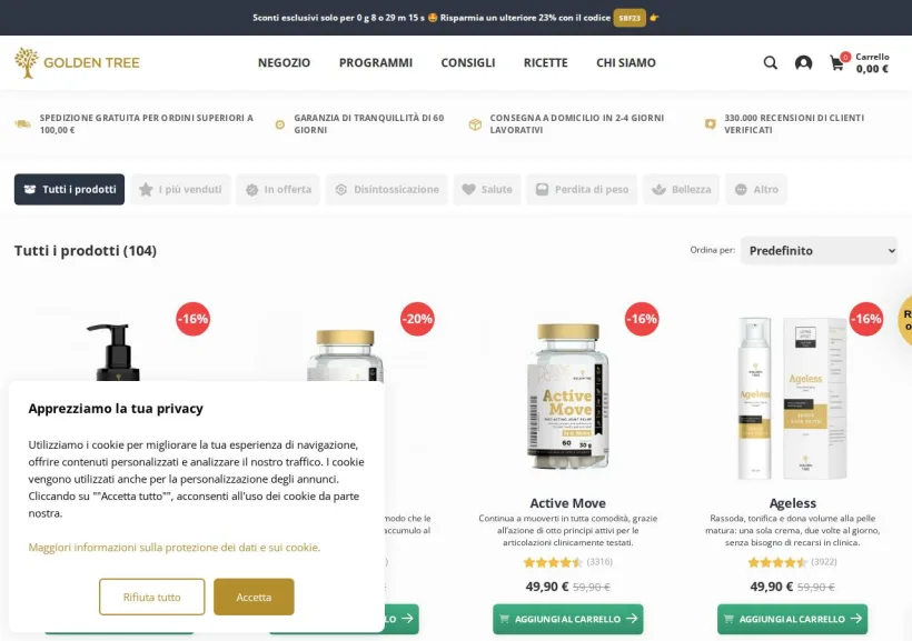 Schermata della pagina offerta di Golden Tree