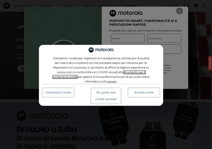 Schermata della pagina offerta di Motorola