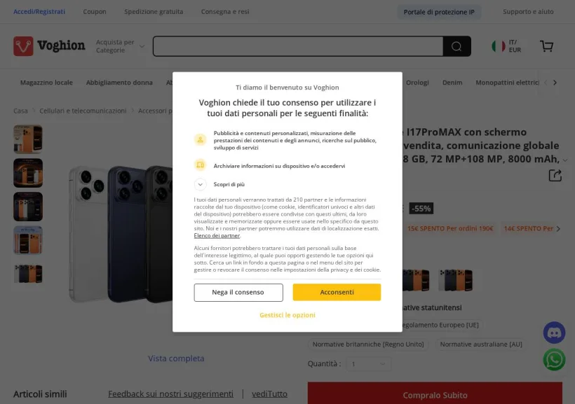 Schermata della pagina offerta di Voghion