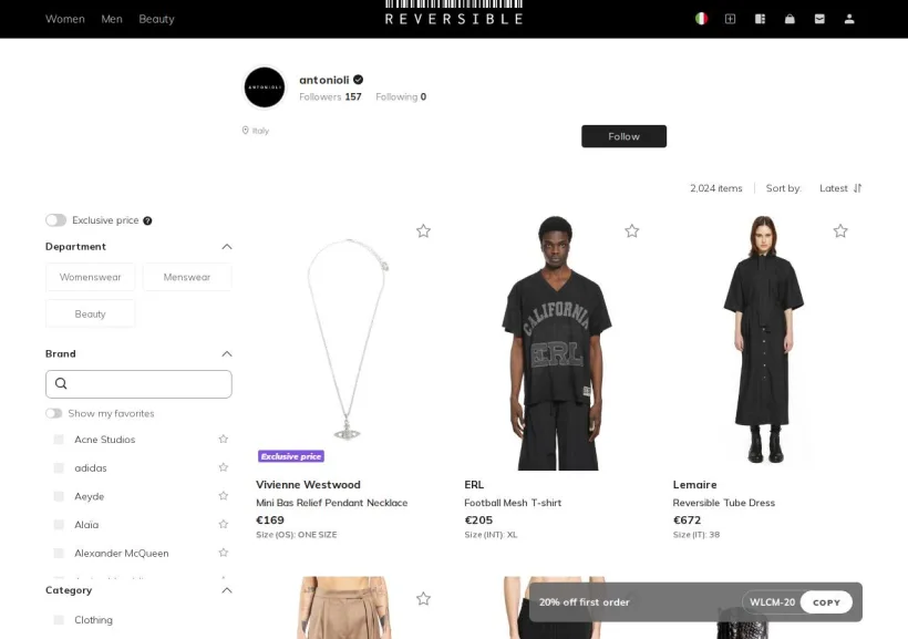 Schermata della pagina offerta di Reversible