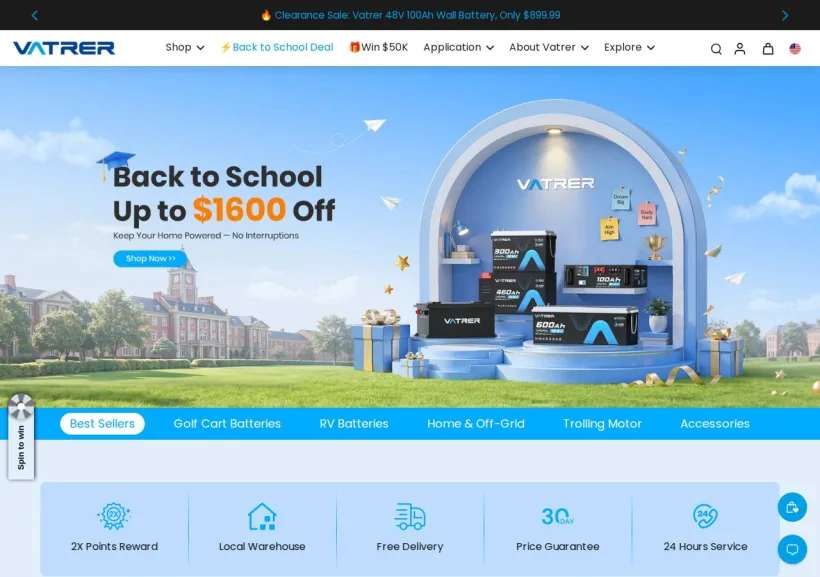 Schermata della pagina offerta di Vatrer