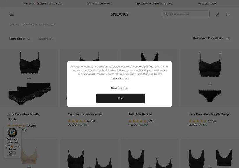 Schermata della pagina offerta di Snocks