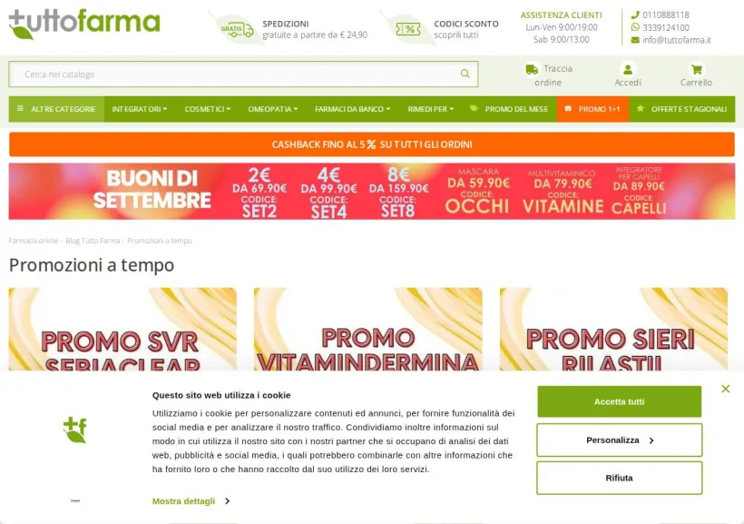 Schermata della pagina offerta di Tuttofarma