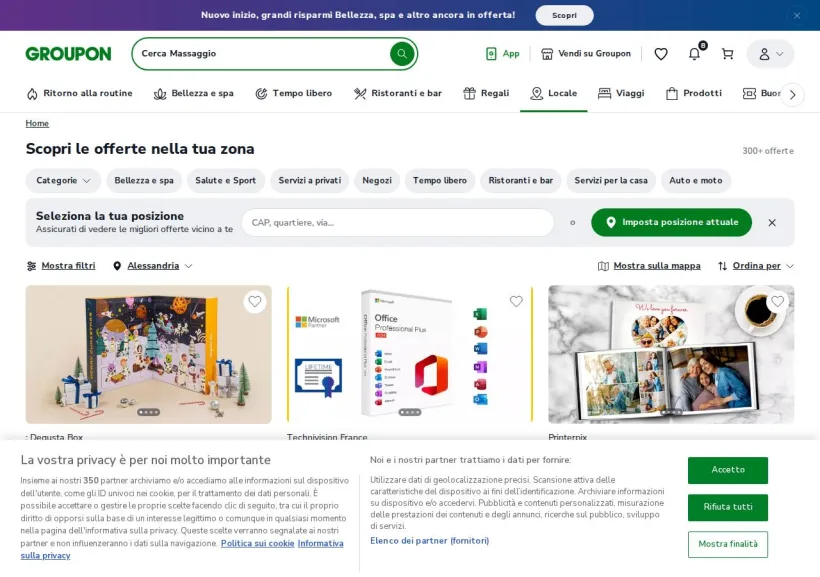 Schermata della pagina offerta di Groupon