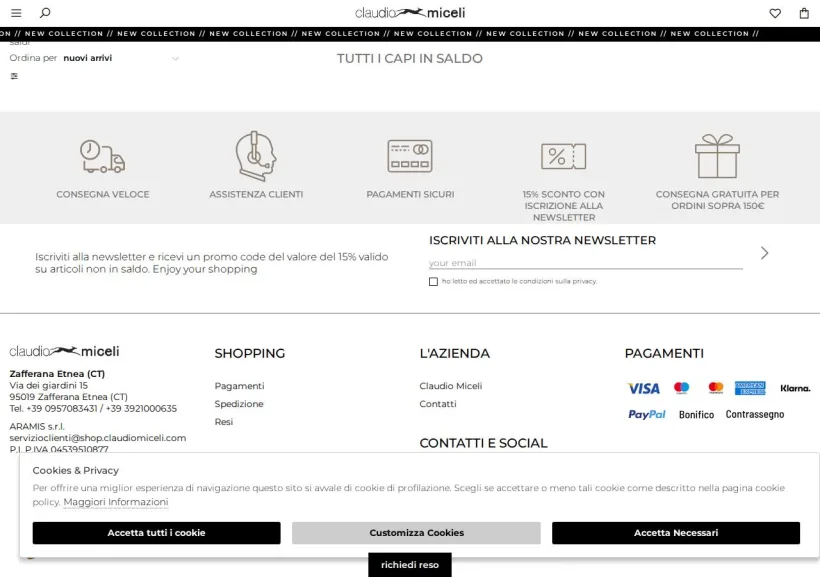 Schermata della pagina offerta di Claudio Miceli
