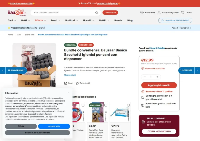 Schermata della pagina offerta di Bauzaar