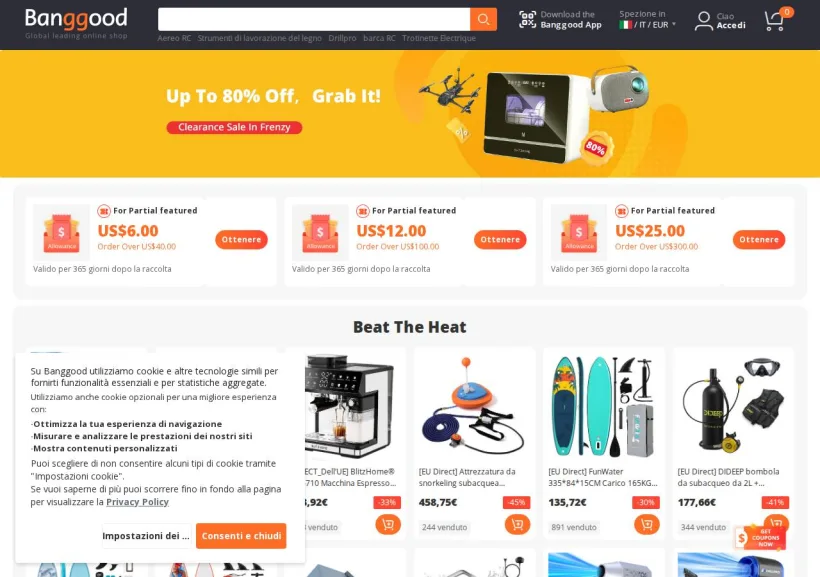 Schermata della pagina offerta di Banggood