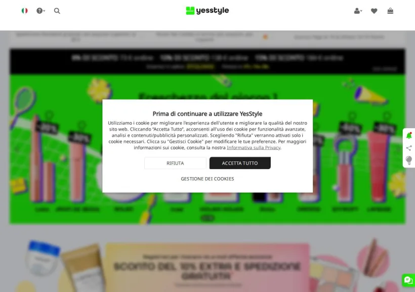 Schermata della pagina offerta di YesStyle