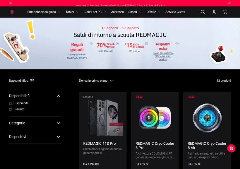 Schermata della pagina offerta di Redmagic