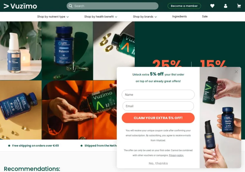 Schermata della pagina offerta di Vitalized