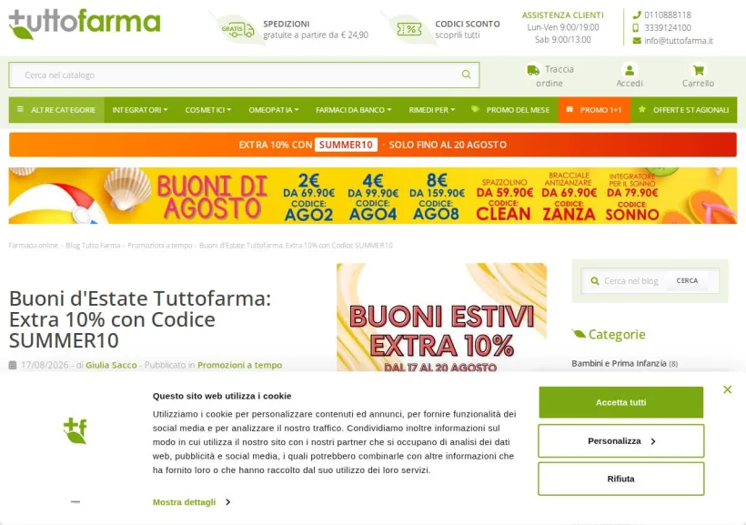 Schermata della pagina offerta di Tuttofarma