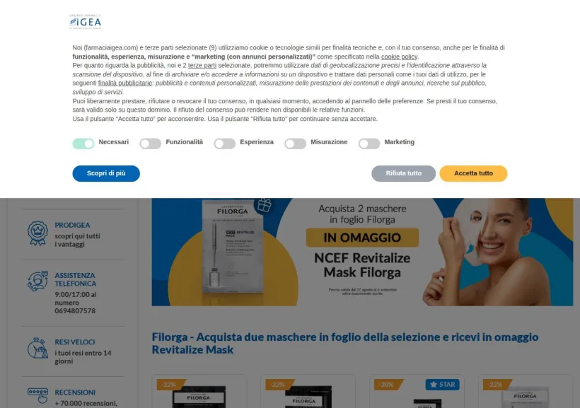 Schermata della pagina offerta di Farmacia Igea