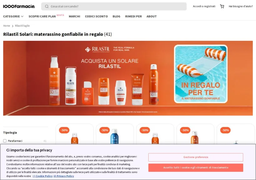 Schermata della pagina offerta di 1000Farmacie
