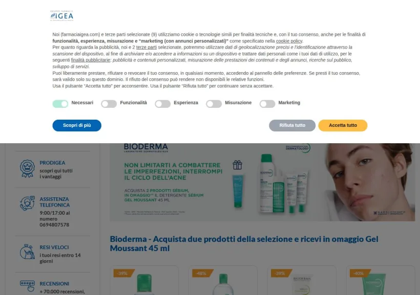 Schermata della pagina offerta di Farmacia Igea
