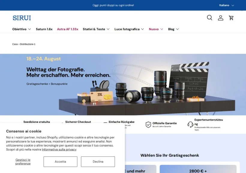 Schermata della pagina offerta di SIRUI Optical