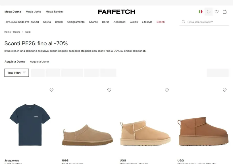 Schermata della pagina offerta di Farfetch