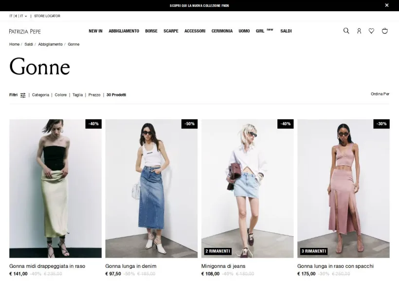 Schermata della pagina offerta di Patrizia Pepe