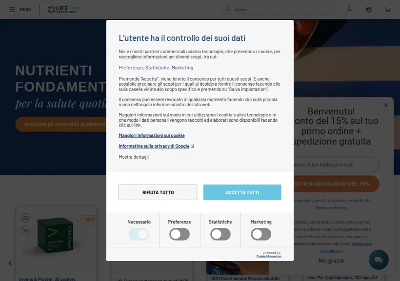 Schermata della pagina offerta di Life Extension