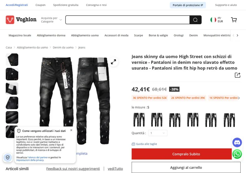 Schermata della pagina offerta di Voghion