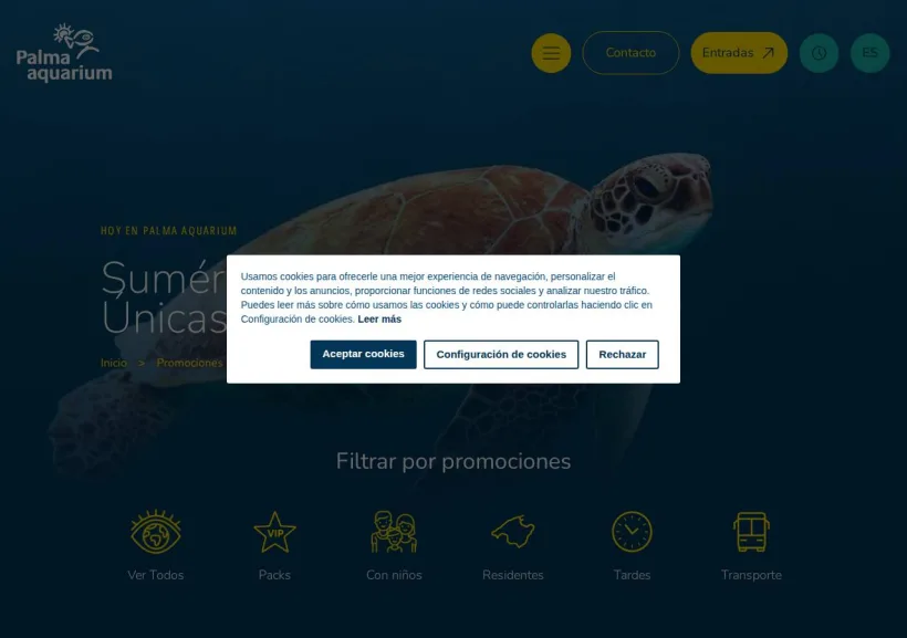 Schermata della pagina offerta di Palma Aquarium