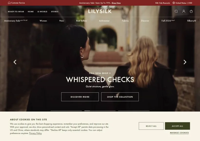 Schermata della pagina offerta di LILYSILK