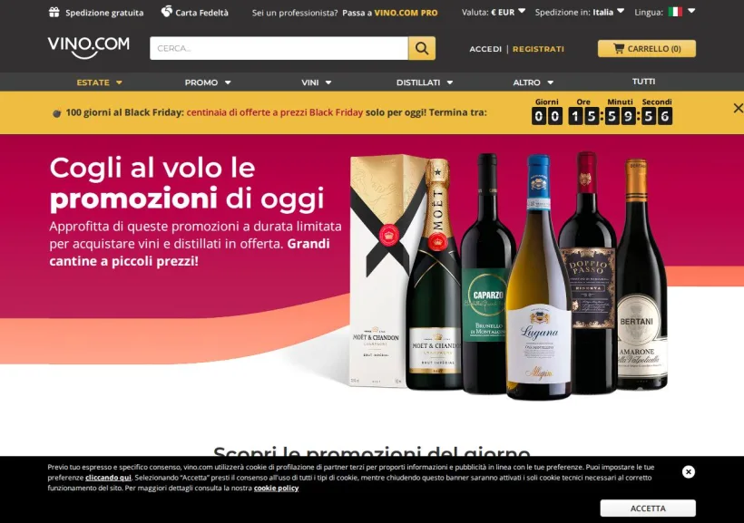 Schermata della pagina offerta di Vino.com