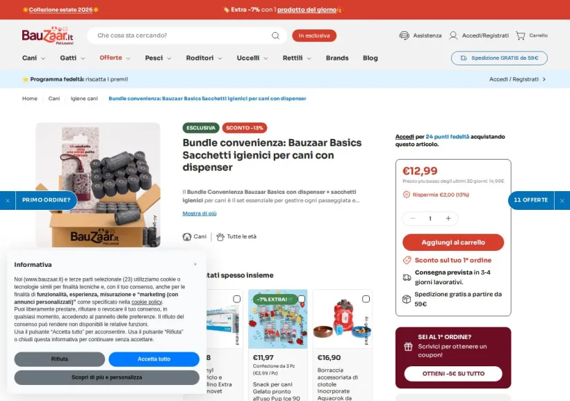 Schermata della pagina offerta di Bauzaar