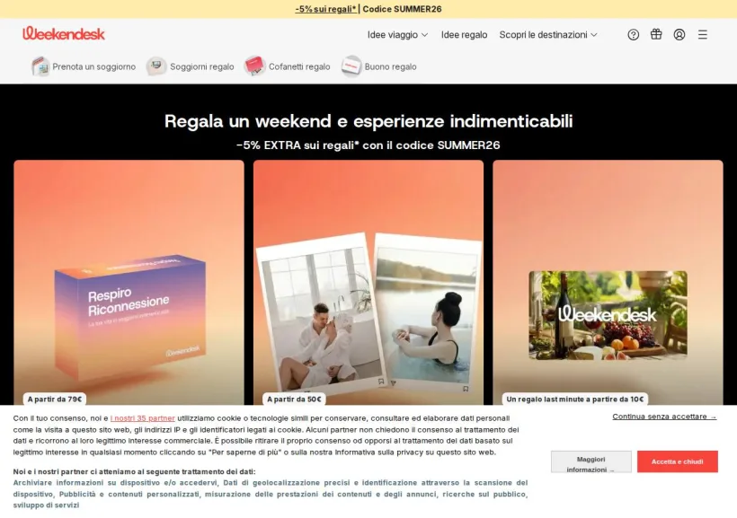 Schermata della pagina offerta di Weekendesk