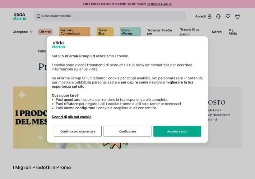Schermata della pagina offerta di eFarma