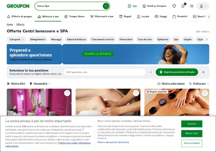 Schermata della pagina offerta di Groupon