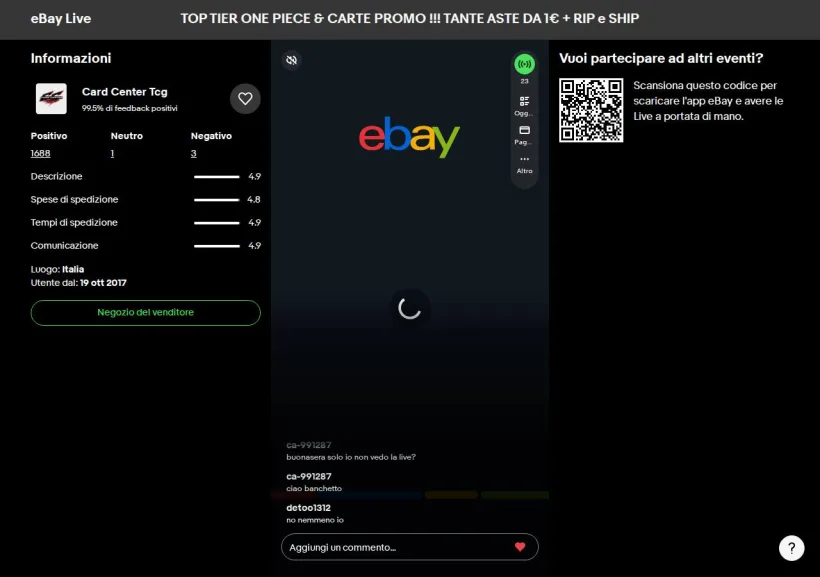 Schermata della pagina offerta di eBay