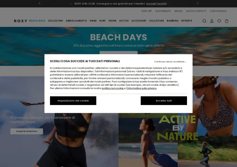 Schermata della pagina offerta di Roxy