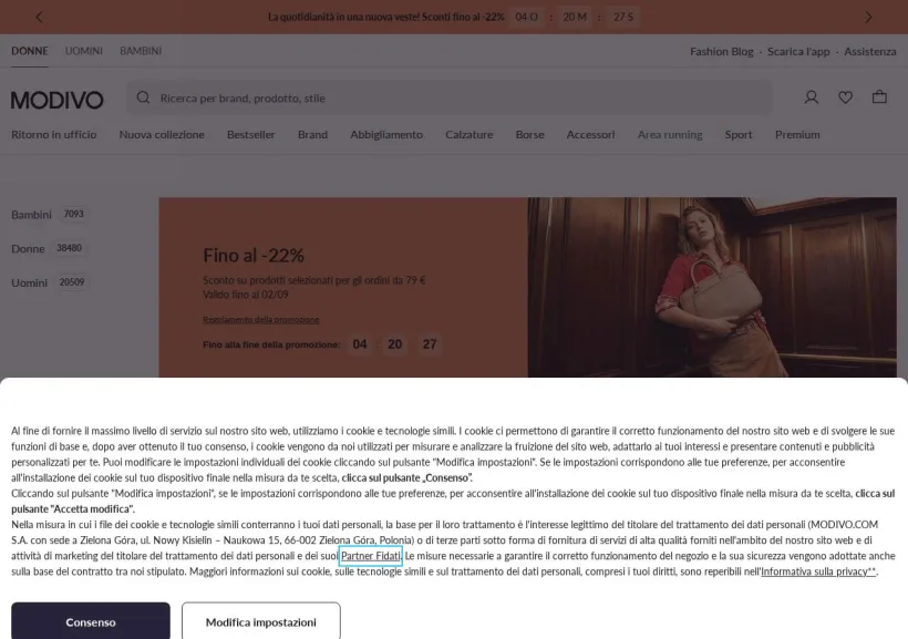 Schermata della pagina offerta di Modivo