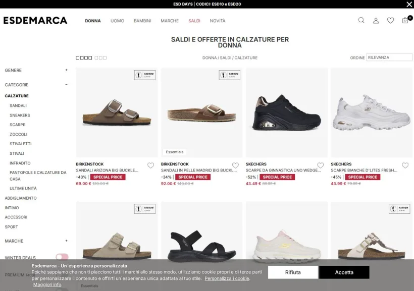 Schermata della pagina offerta di Esdemarca